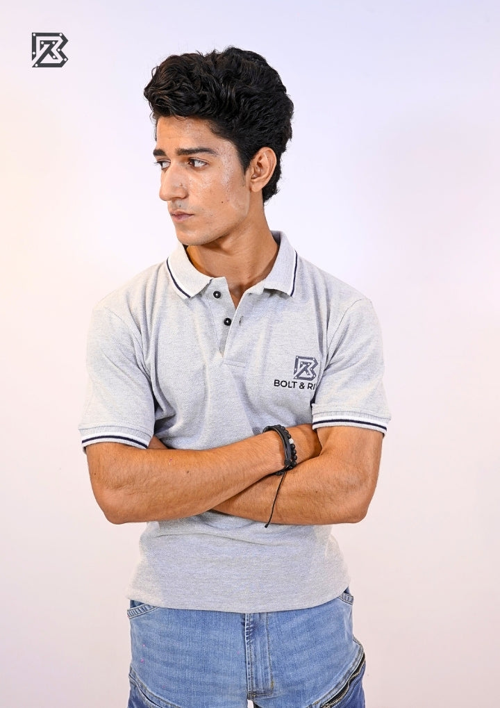 Heather Grey Tipped Collar Polo