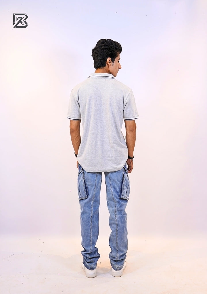 Heather Grey Tipped Collar Polo