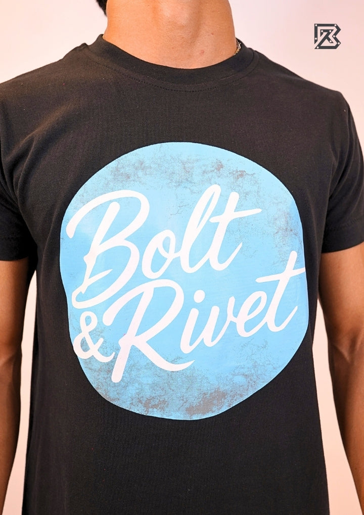 Black Printed “Bolt & Rivet” Circle Logo Tee