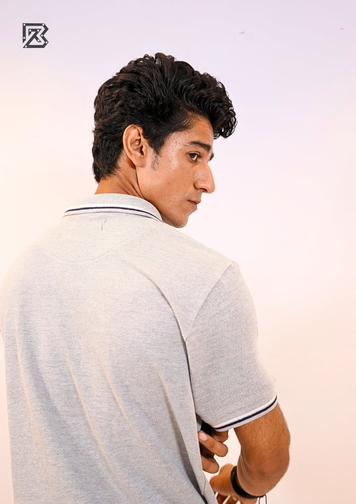 Heather Grey Tipped Collar Polo