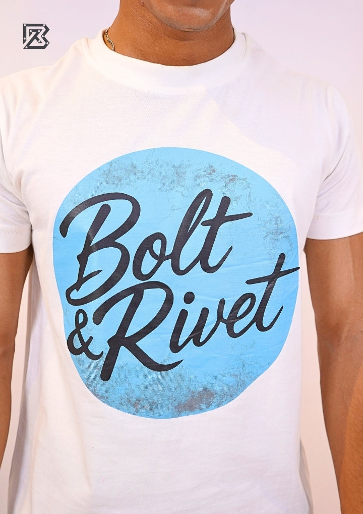 White Printed “Bolt & Rivet” Circle Logo Tee