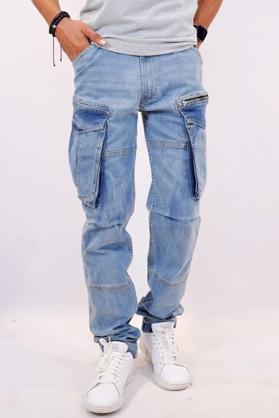Tapered Fit Cargo Denim Pants