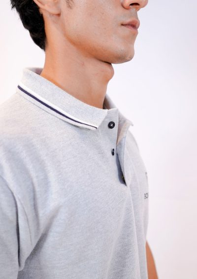 Heather Grey Tipped Collar Polo - Image 4