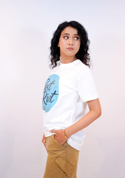 White Printed “Bolt & Rivet” Circle Logo Tee - Image 3