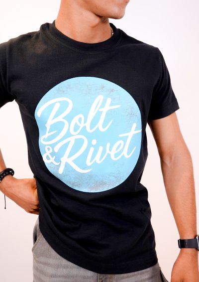 Black Printed “Bolt & Rivet” Circle Logo Tee - Image 4