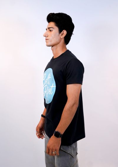 Black Printed “Bolt & Rivet” Circle Logo Tee - Image 3