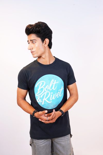 Black Printed “Bolt & Rivet” Circle Logo Tee