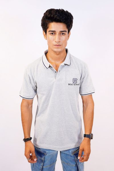 Heather Grey Tipped Collar Polo